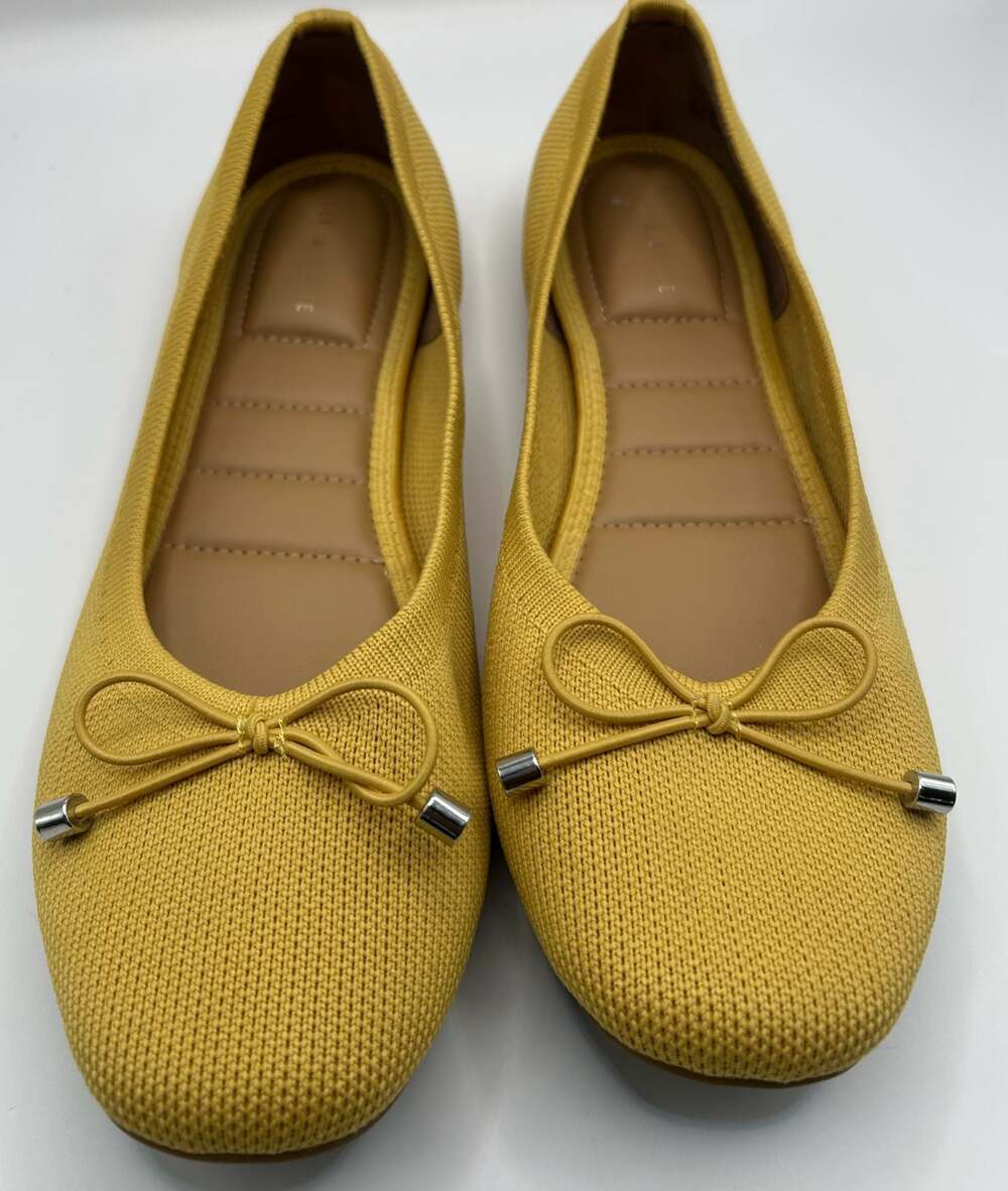 Kelly & Katie Sasha Yellow Knit Ballet Flats with Bow Detail